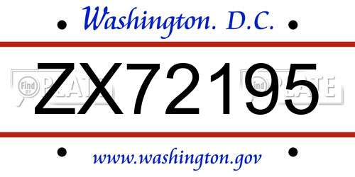 ZX72195 District Of Columbia License Plate