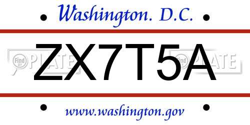 ZX7T5A District Of Columbia License Plate