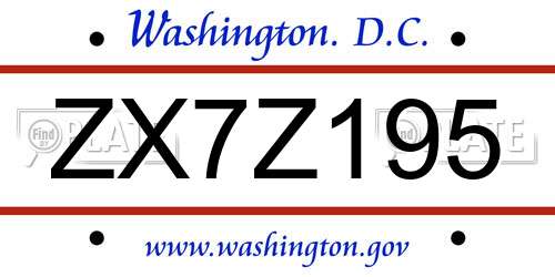 ZX7Z195 District Of Columbia License Plate
