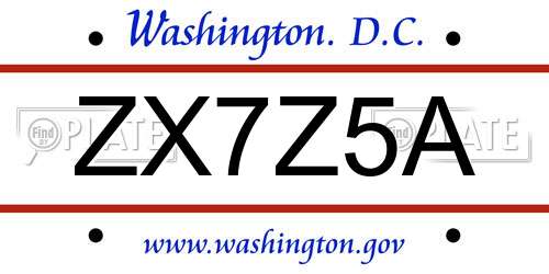 ZX7Z5A District Of Columbia License Plate