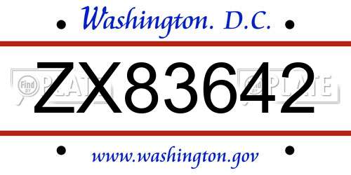 ZX83642 District Of Columbia License Plate
