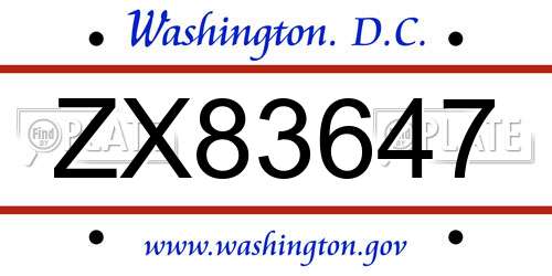 ZX83647 District Of Columbia License Plate