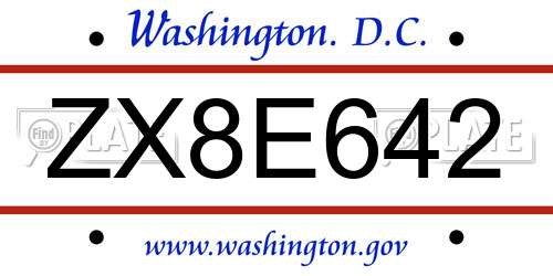 ZX8E642 District Of Columbia License Plate