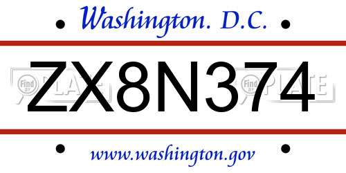 ZX8N374 District Of Columbia License Plate