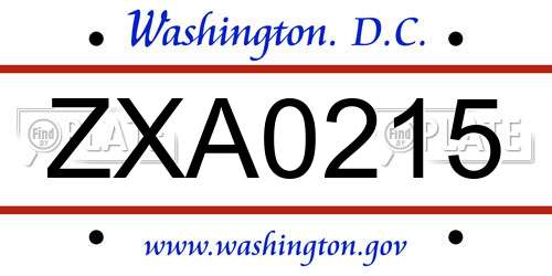 ZXA0215 District Of Columbia License Plate