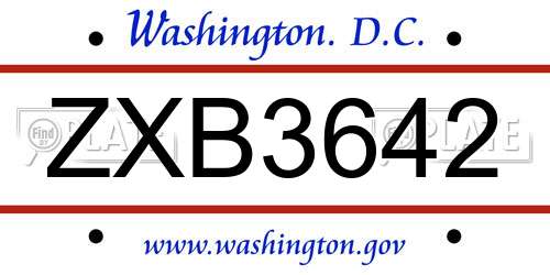 ZXB3642 District Of Columbia License Plate
