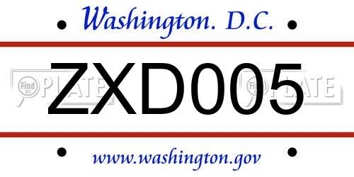 ZXD005 District Of Columbia License Plate