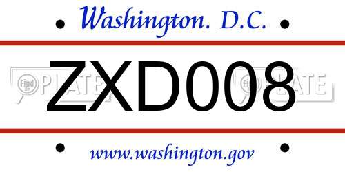 ZXD008 District Of Columbia License Plate