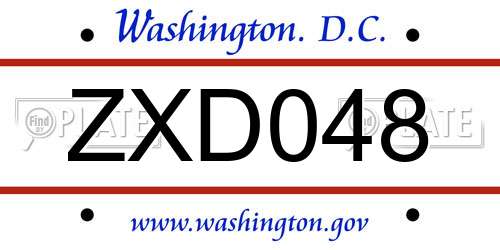 ZXD048 District Of Columbia License Plate