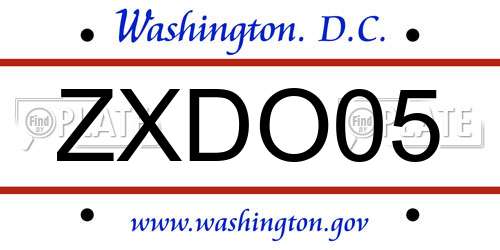 ZXDO05 District Of Columbia License Plate