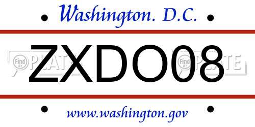 ZXDO08 District Of Columbia License Plate