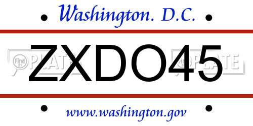 ZXDO45 District Of Columbia License Plate