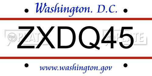 ZXDQ45 District Of Columbia License Plate