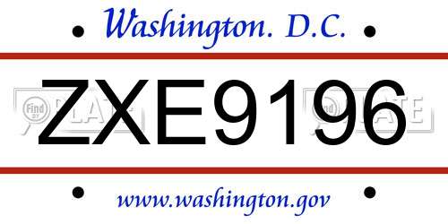 ZXE9196 District Of Columbia License Plate