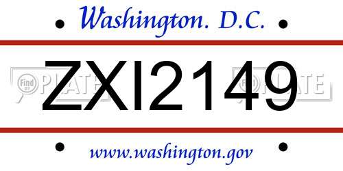 ZXI2149 District Of Columbia License Plate