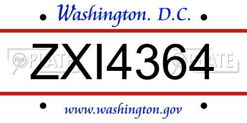 ZXI4364 District Of Columbia License Plate