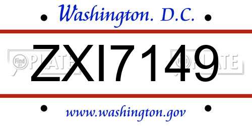ZXI7149 District Of Columbia License Plate