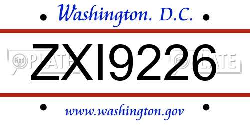 ZXI9226 District Of Columbia License Plate