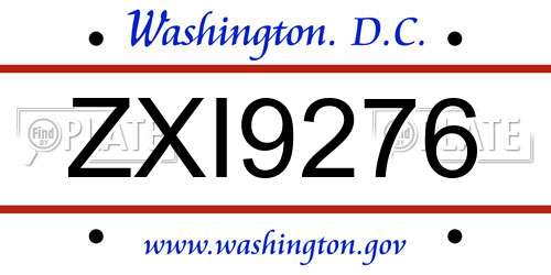 ZXI9276 District Of Columbia License Plate
