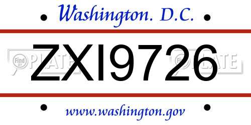 ZXI9726 District Of Columbia License Plate