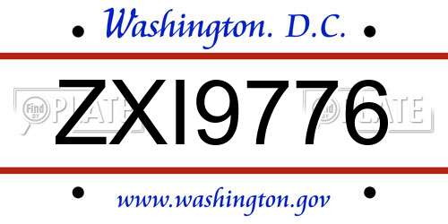 ZXI9776 District Of Columbia License Plate