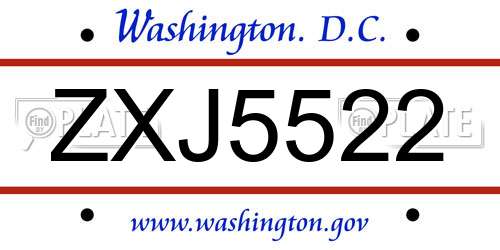 ZXJ5522 District Of Columbia License Plate