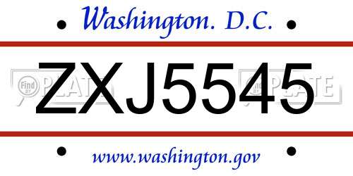 ZXJ5545 District Of Columbia License Plate