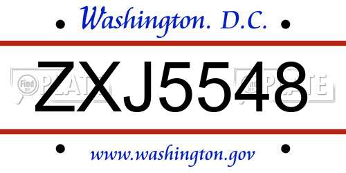 ZXJ5548 District Of Columbia License Plate
