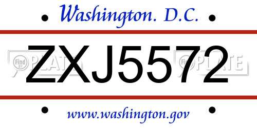 ZXJ5572 District Of Columbia License Plate
