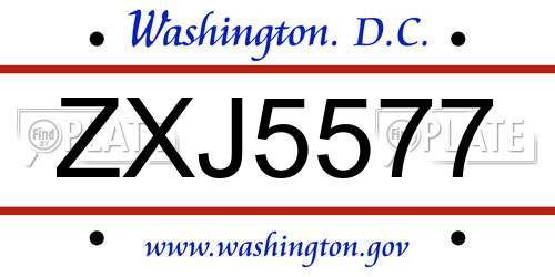 ZXJ5577 District Of Columbia License Plate