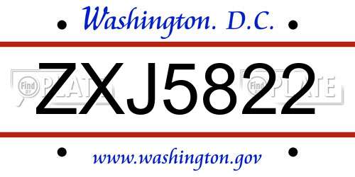 ZXJ5822 District Of Columbia License Plate