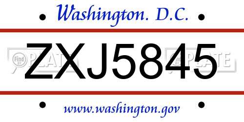 ZXJ5845 District Of Columbia License Plate