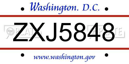 ZXJ5848 District Of Columbia License Plate