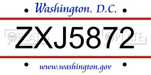 ZXJ5872 District Of Columbia License Plate
