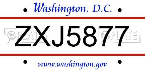 ZXJ5877 District Of Columbia License Plate