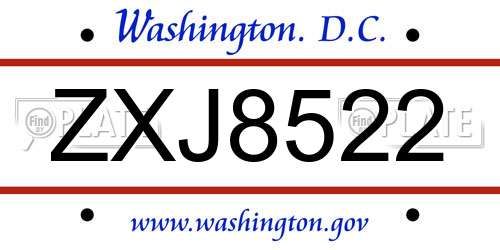 ZXJ8522 District Of Columbia License Plate
