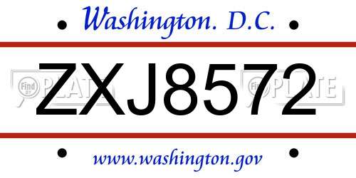 ZXJ8572 District Of Columbia License Plate