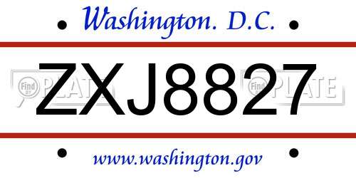 ZXJ8827 District Of Columbia License Plate