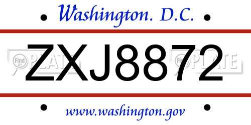 ZXJ8872 District Of Columbia License Plate