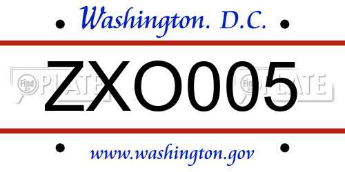 ZXO005 District Of Columbia License Plate