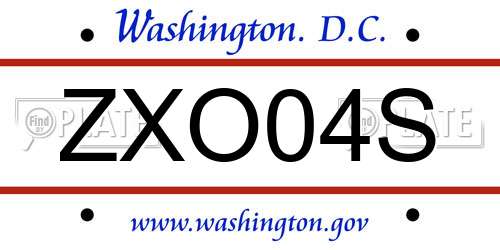 ZXO04S District Of Columbia License Plate