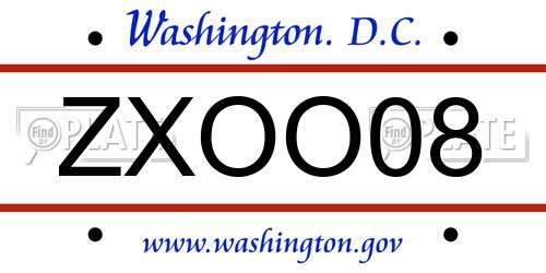 ZXOO08 District Of Columbia License Plate