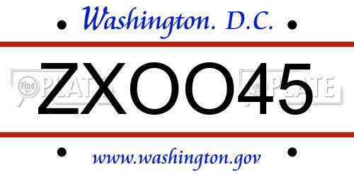 ZXOO45 District Of Columbia License Plate