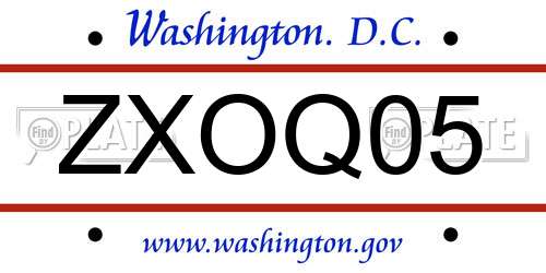 ZXOQ05 District Of Columbia License Plate
