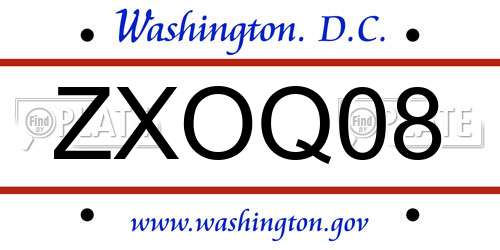 ZXOQ08 District Of Columbia License Plate