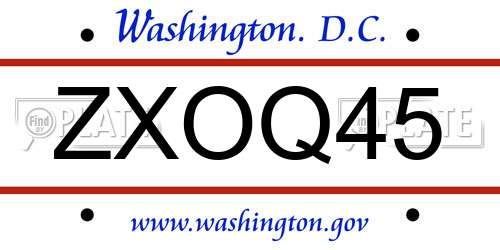 ZXOQ45 District Of Columbia License Plate