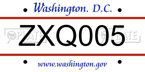 ZXQ005 District Of Columbia License Plate