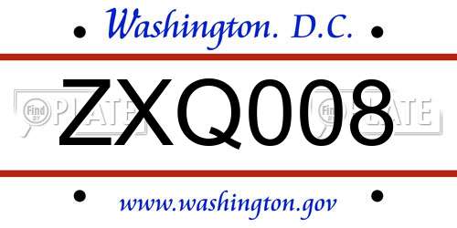 ZXQ008 District Of Columbia License Plate