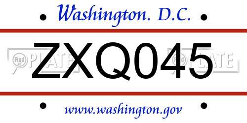 ZXQ045 District Of Columbia License Plate