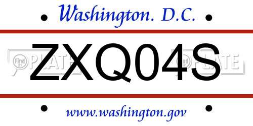 ZXQ04S District Of Columbia License Plate